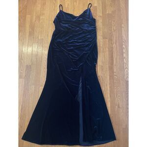 Faeriesty Midnight Blue Velvet Dress Long‎ Gown With Slit And Side Ruching 4XL